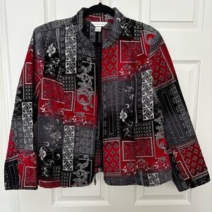 CHRISTOPHER & BANKS EMBROIDERED RED & BLACK ZIPPERED JACKET SZ L